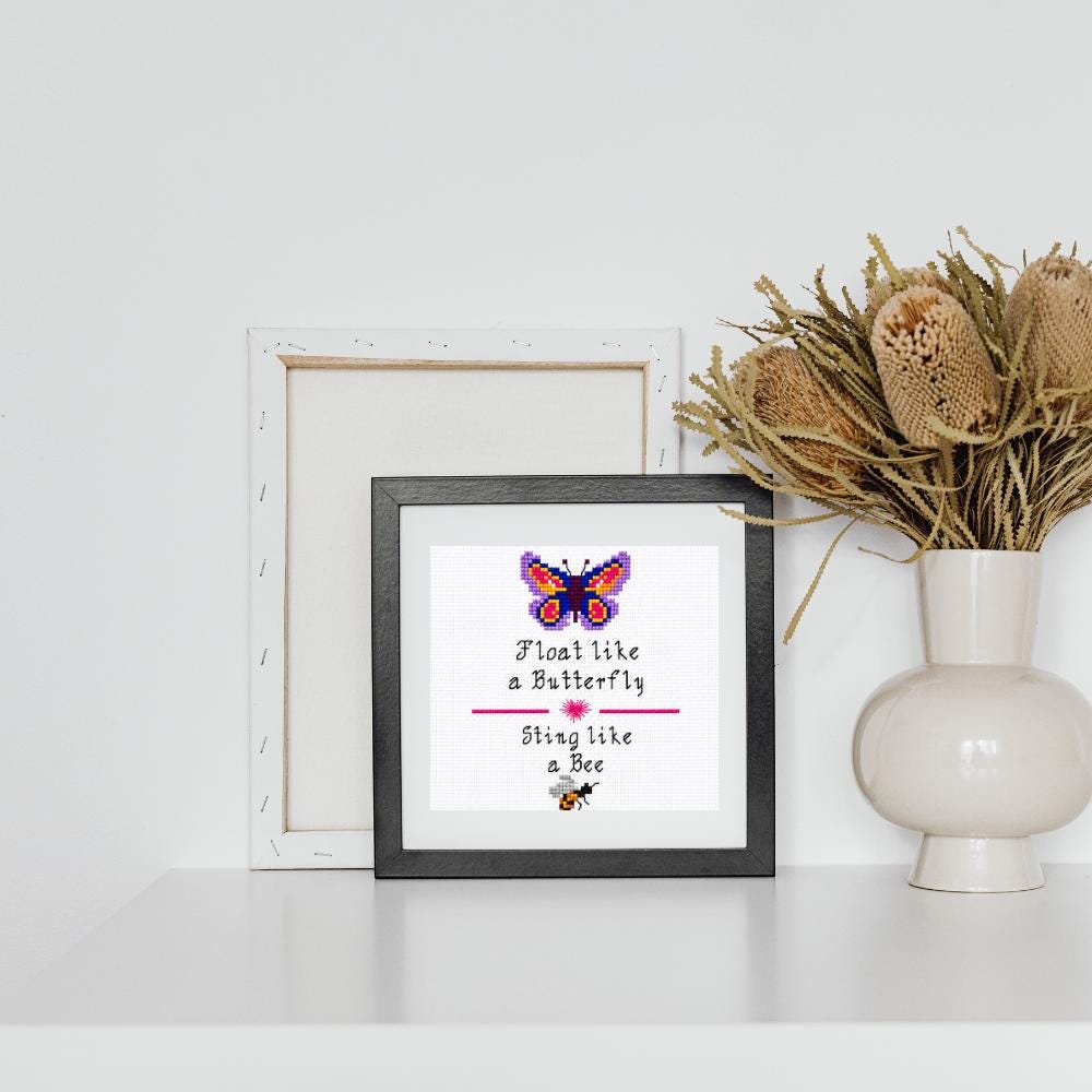 Butterfly and Bee Quote Cross Stitch Pattern PDF digital pattern preview