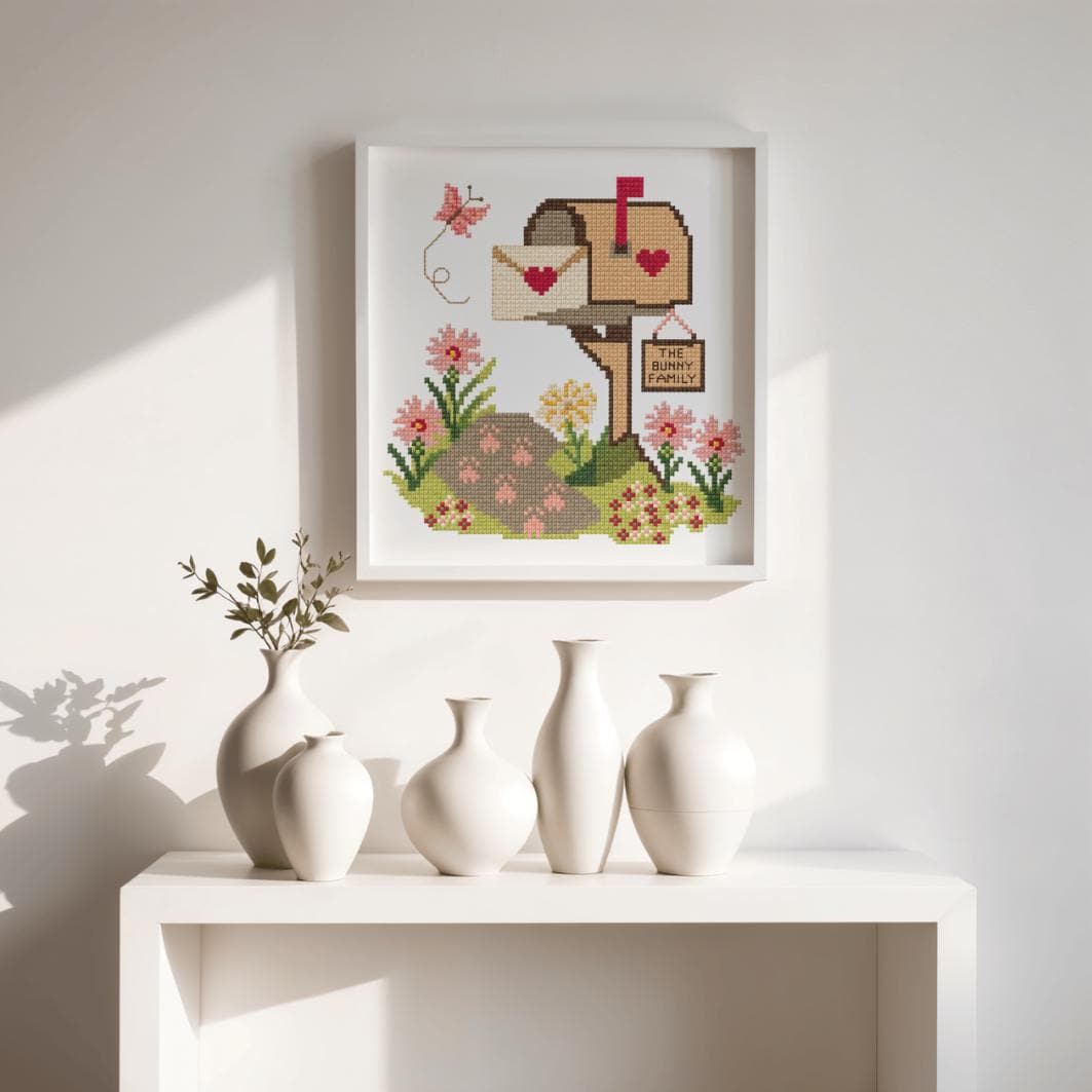 Woodland Mailbox Cross Stitch Pattern PDF digital pattern preview