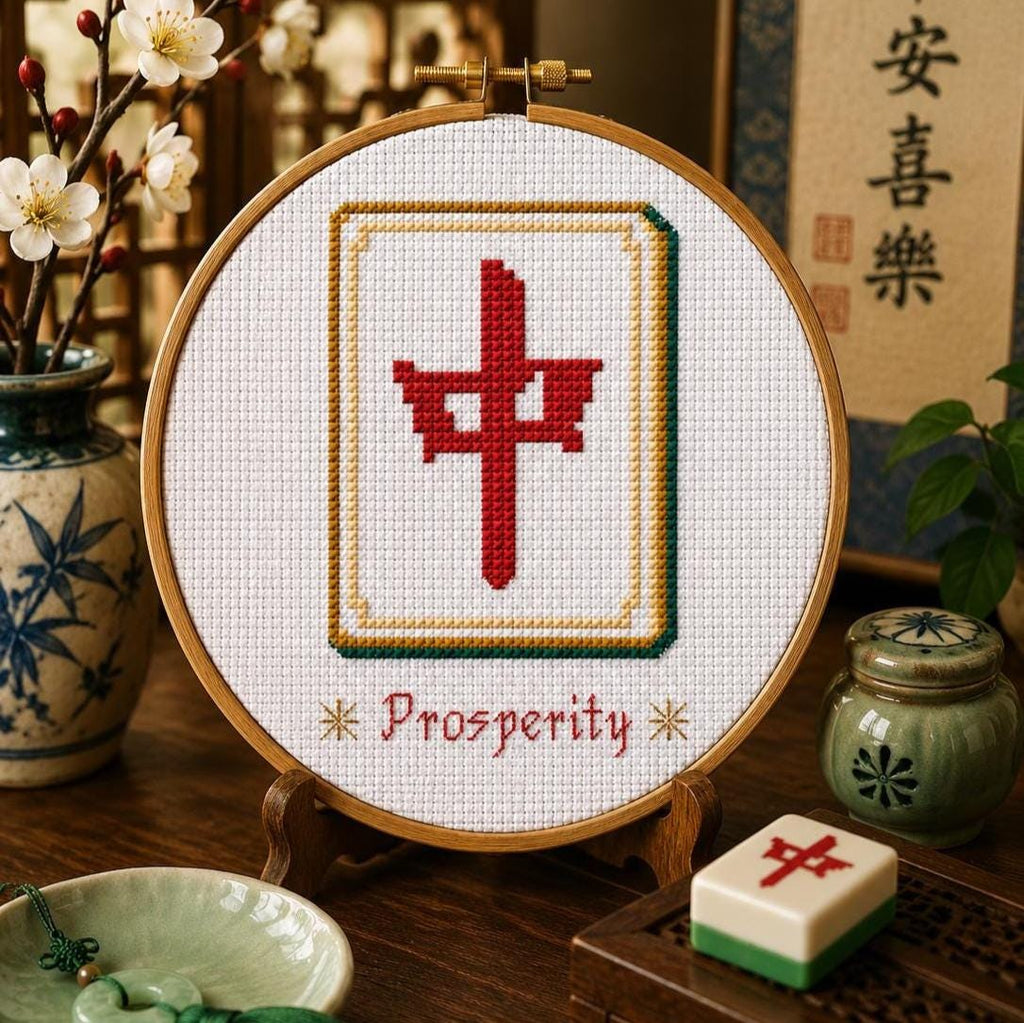 Red Dragon Mahjong Cross Stitch Pattern PDF finished cross stitch design