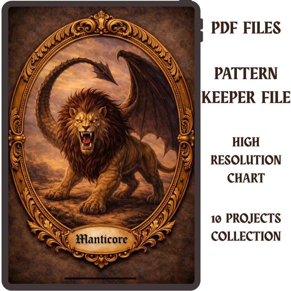 Manticore Cross Stitch Pattern PDF digital pattern preview