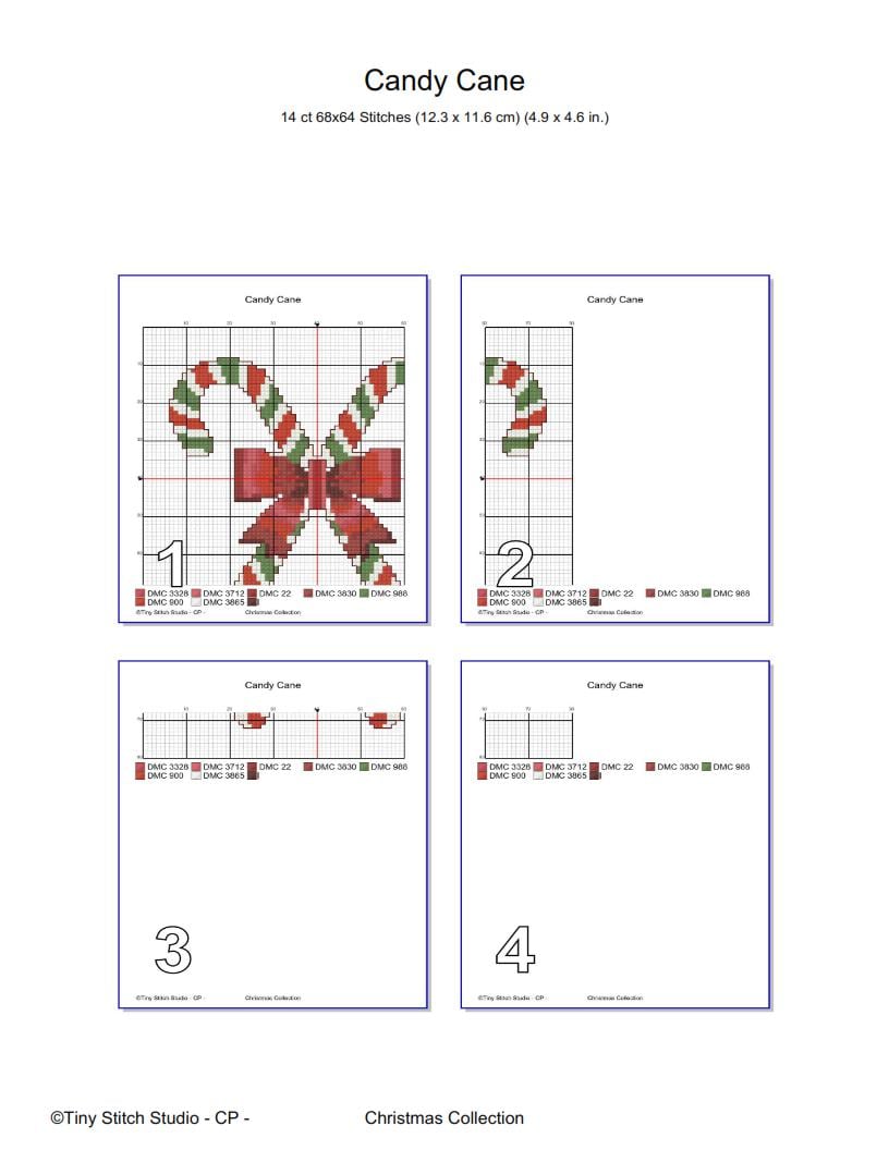 Candy Cane Cross Stitch Pattern PDF digital pattern preview