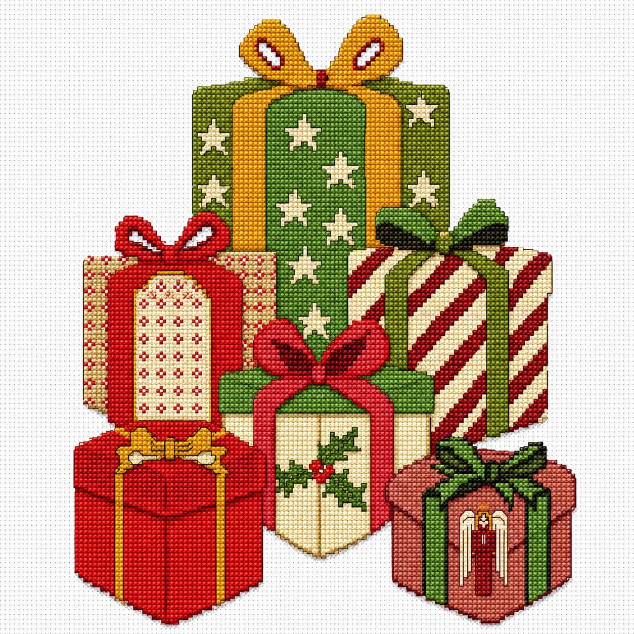 Christmas Gift Boxes Cross Stitch Pattern PDF digital pattern preview