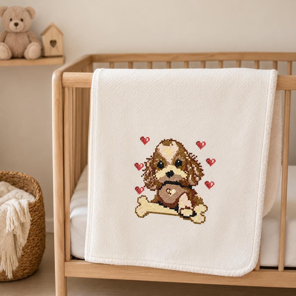 Cute Puppy Cross Stitch Pattern PDF digital pattern preview
