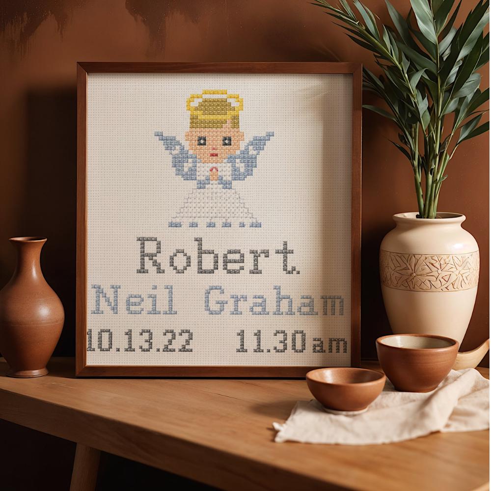 Angel Baby Birth Announcement Cross Stitch Pattern digital pattern preview