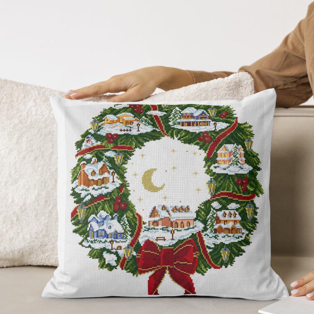 Christmas Village Wreath Cross Stitch Pattern PDF digital pattern preview