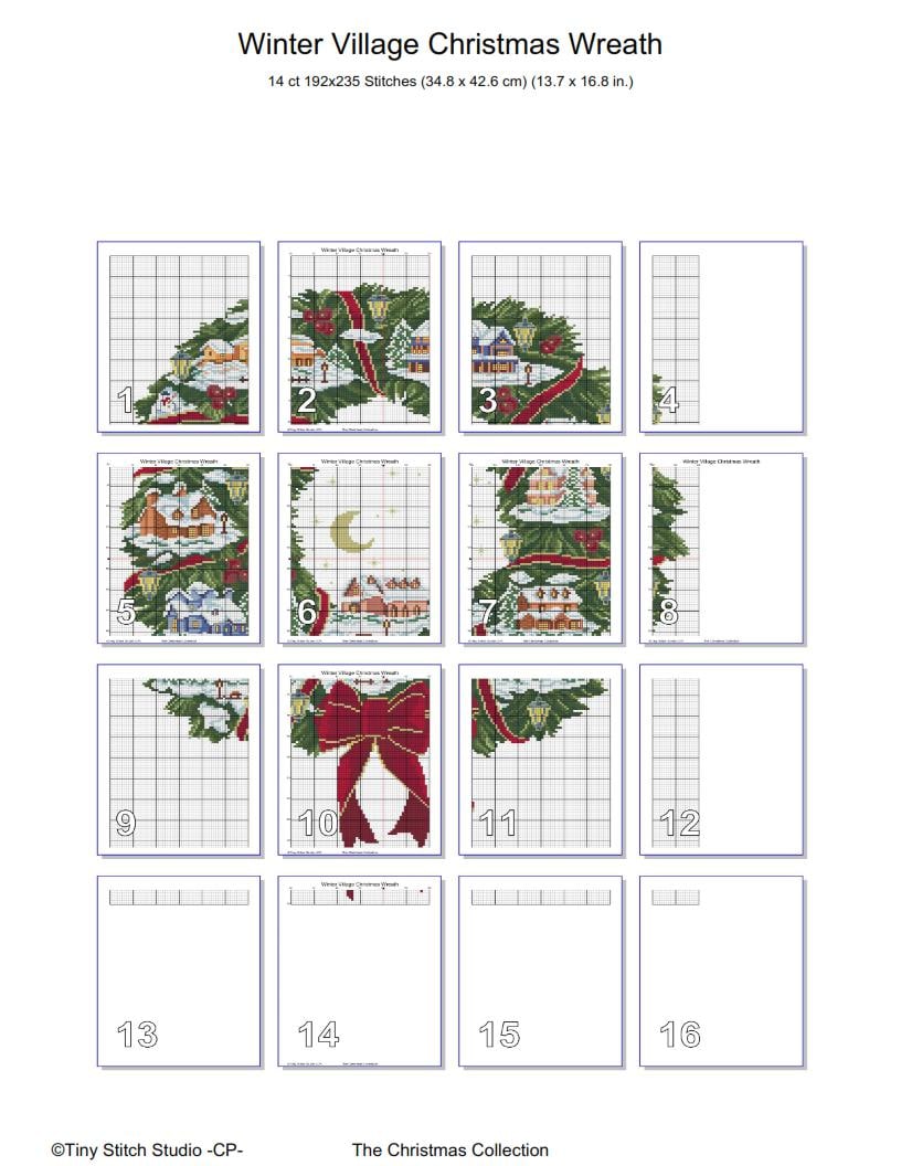 Christmas Village Wreath Cross Stitch Pattern PDF digital pattern preview