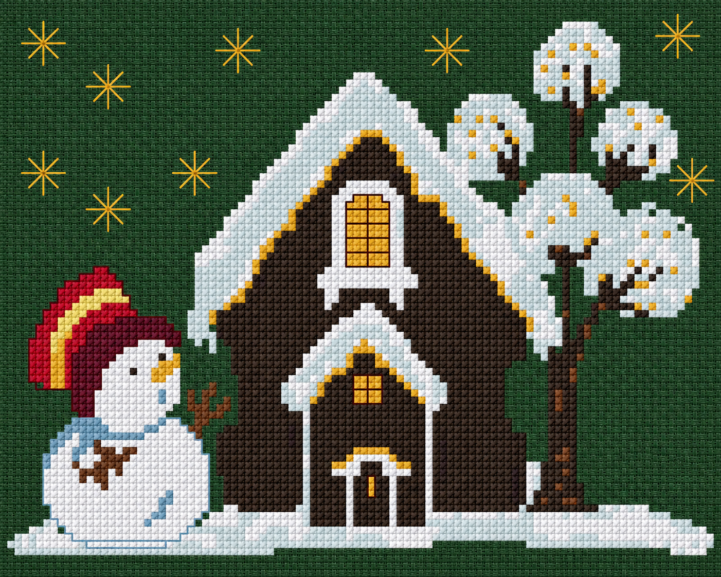 Winter Home with Lights Cross Stitch Pattern PDF, Snowman Christmas Scene, Cozy Winter Decor, Pattern Keeper, Immediate Download