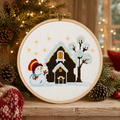 Winter Home with Lights Cross Stitch Pattern PDF, Snowman Christmas Scene, Cozy Winter Decor, Pattern Keeper, Immediate Download